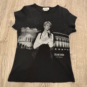 Celine Black Tee with Silver Graphic